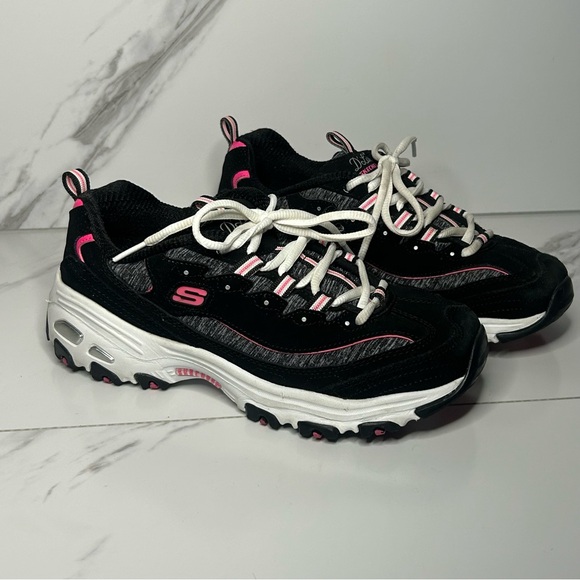 Skechers D’Lites Black and Pink Women's Sneakers Size 8 - Picture 2 of 8